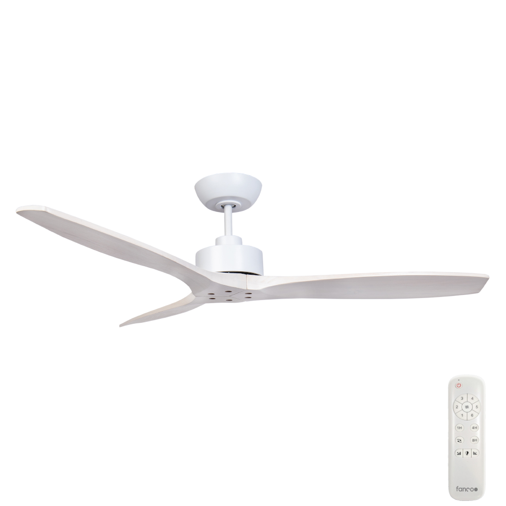 [CFFCWY34WHW] Wynd DC Ceiling Fan by Fanco – White and Handcrafted White Washed Blades 54″