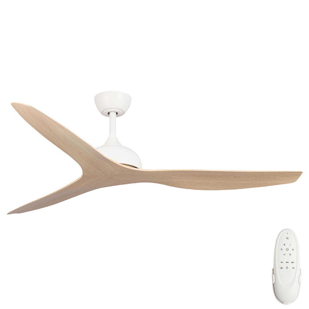 [CFFCTY5WHN] Eco Style DC Ceiling Fan by Fanco with Remote – White with Beechwood Timber Style ABS Blades 60″