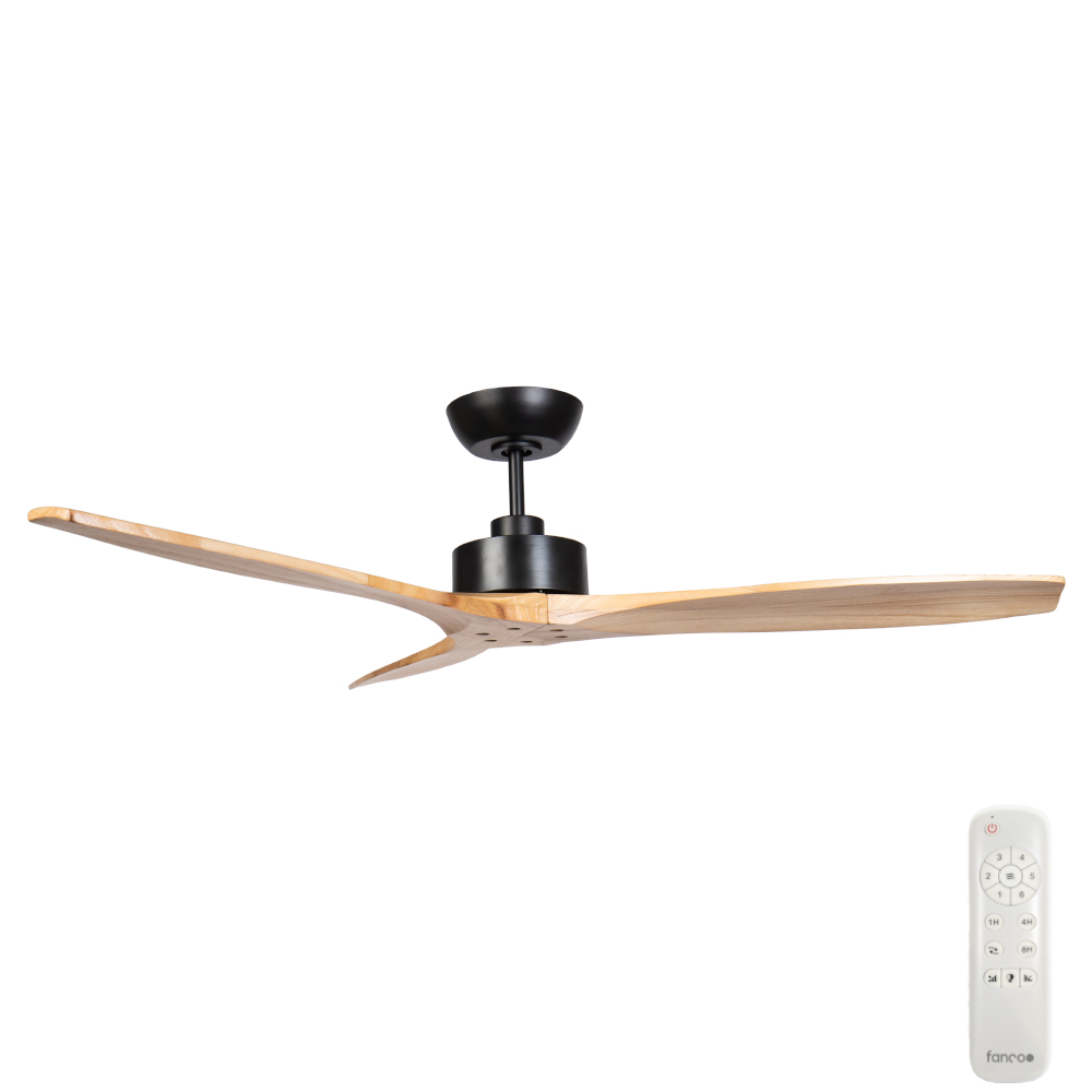 [CFFCWY34MBN] Wynd DC Ceiling Fan by Fanco – Matte Black and Handcrafted Natural Timber Blades 54″