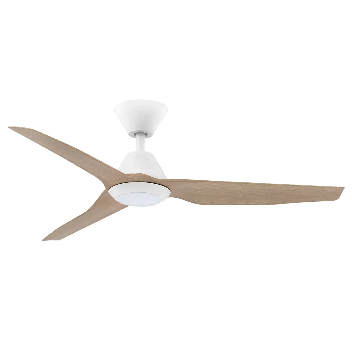 Infinity-iD DC Ceiling Fan by Fanco with LED Light – White with Beechwood Timber Style ABS Blades 48″