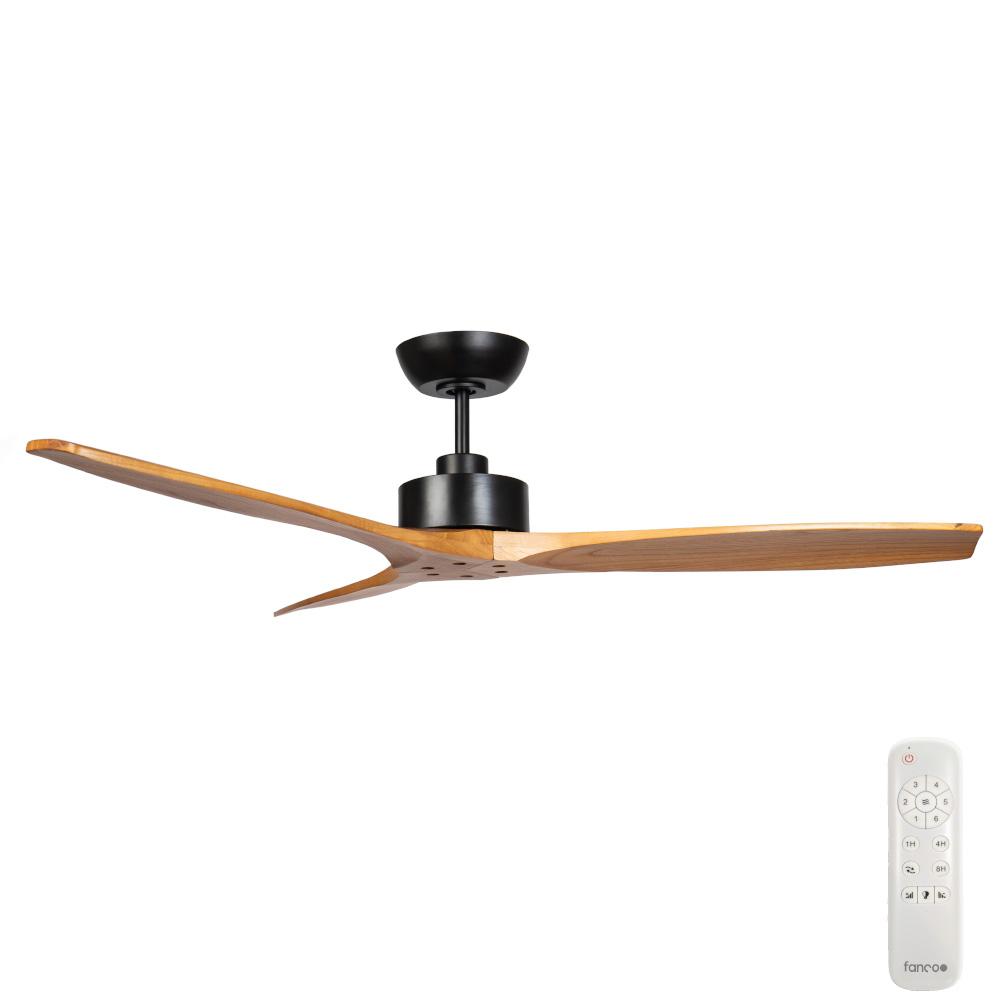 Wynd DC Ceiling Fan by Fanco – Black and Handcrafted Teak Blades 54″