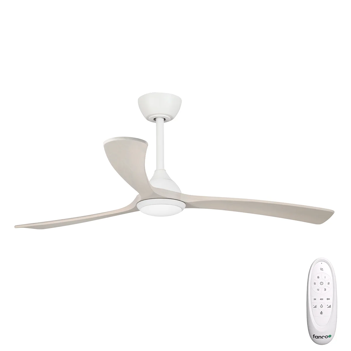 [CFFCSA2LWH] Sanctuary DC Ceiling Fan by Fanco with LED Light – White with Whitewash Blades 52″