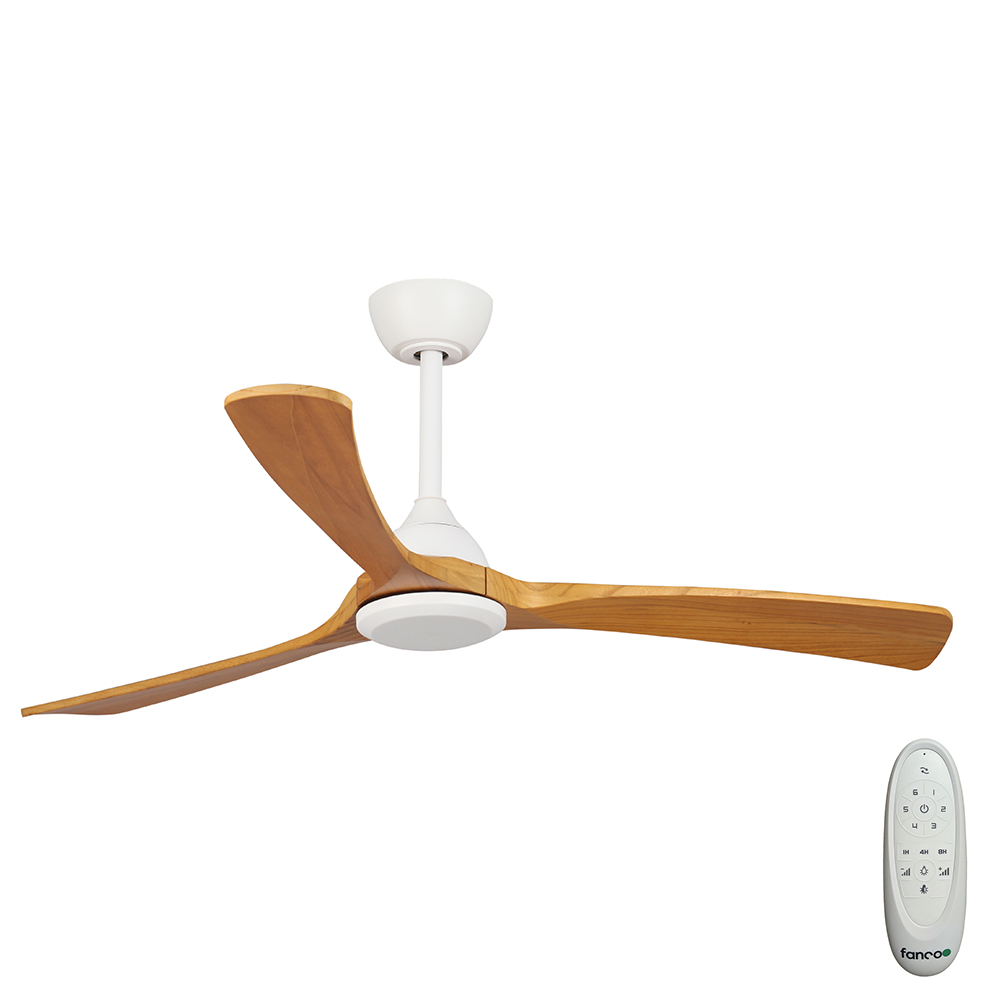 [CFFCSA2WHTK] Sanctuary DC Ceiling Fan by Fanco – White with Teak Blades 52″