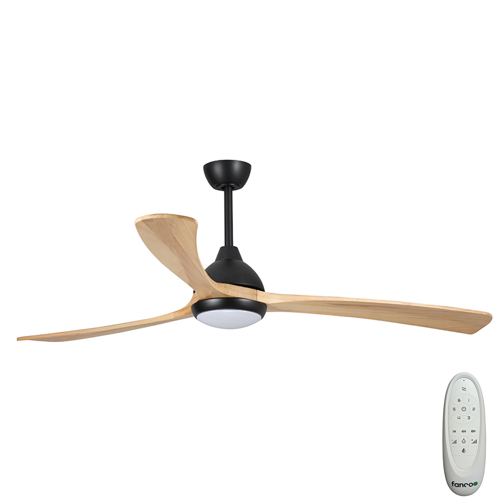 [CFFCSA2LBLNA] Sanctuary DC Ceiling Fan by Fanco with LED Light – Black with Natural Blades 52″