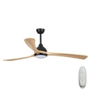 Sanctuary DC Ceiling Fan by Fanco with LED Light – Black with Natural Blades 52″