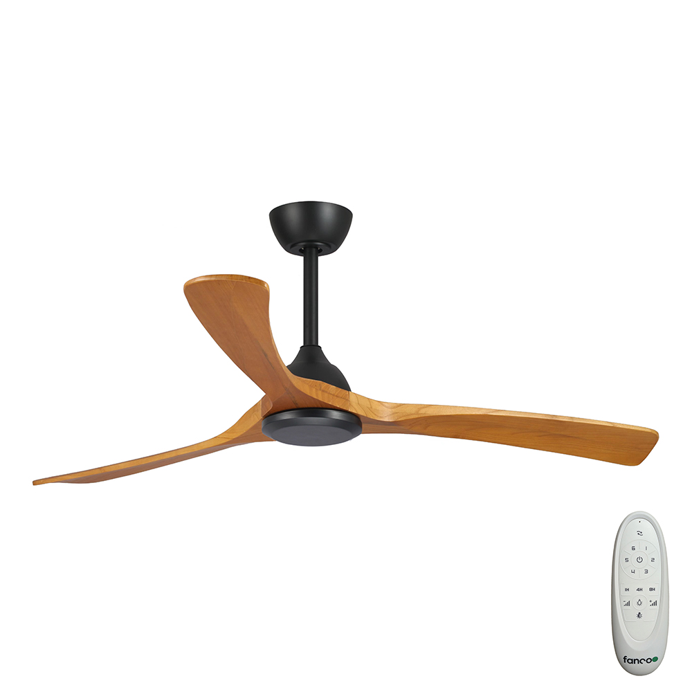 [CFFCSA2BLTK] Sanctuary DC Ceiling Fan by Fanco – Black with Teak Blades 52″