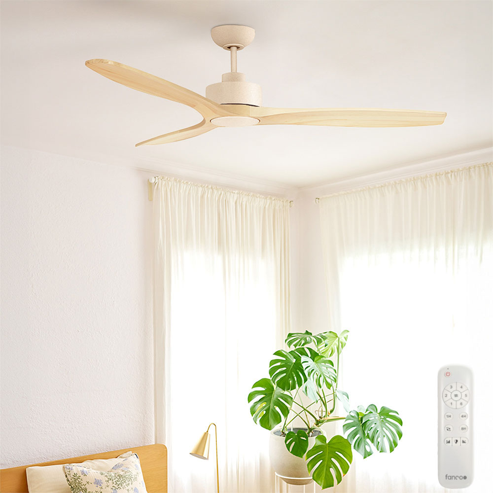 [CFFCEWY15LEUNA] EarthFirst Wynd DC Ceiling Fan with Base Cap by Fanco – Ecru with FSC Timber Blades 60″