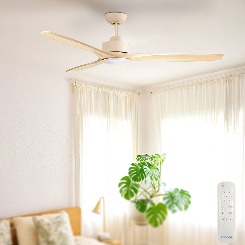 [W-CFFCEWY15LEUNA-CCT] EarthFirst Wynd DC Ceiling Fan by Fanco with LED Light – Ecru with FSC Timber Blades 60″