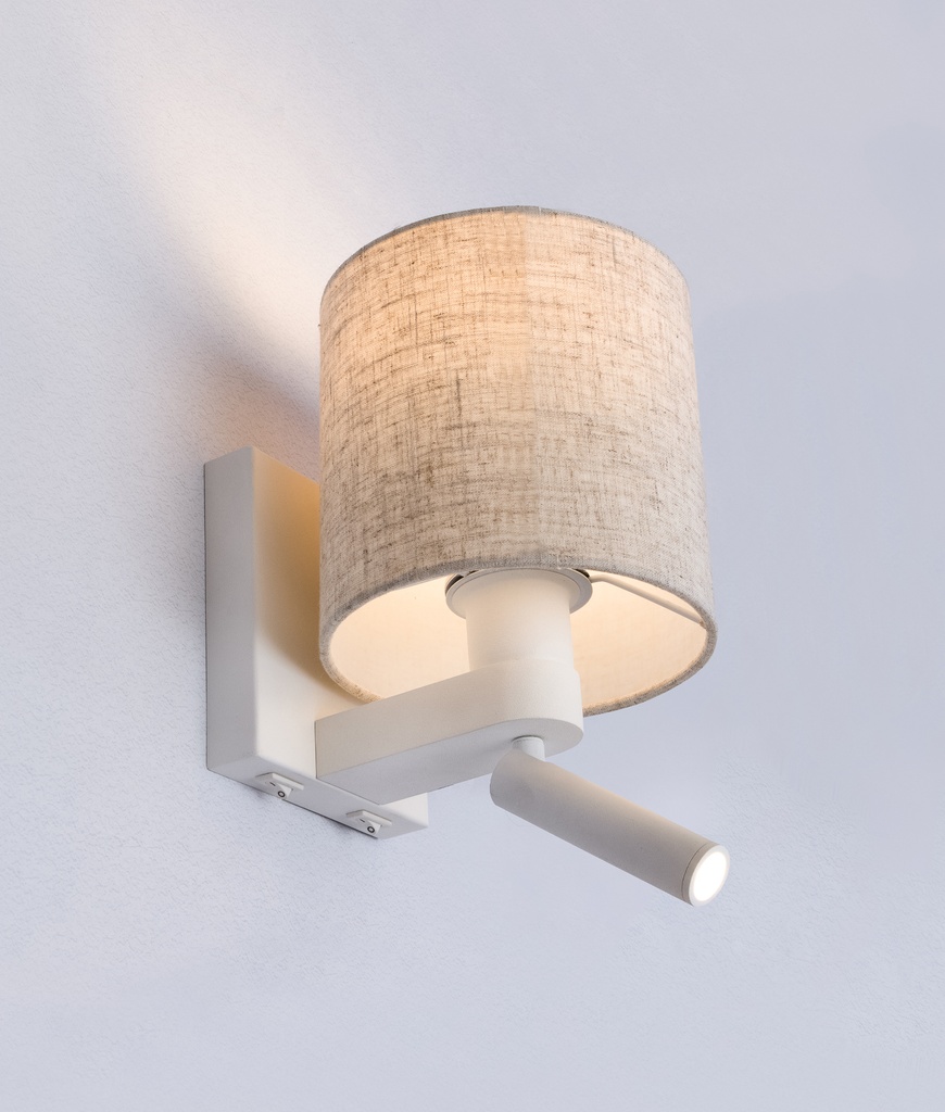 Wall Light Interior Surface Mounted Adjustable 3W Round Matte White Reader with Flaxen Cloth