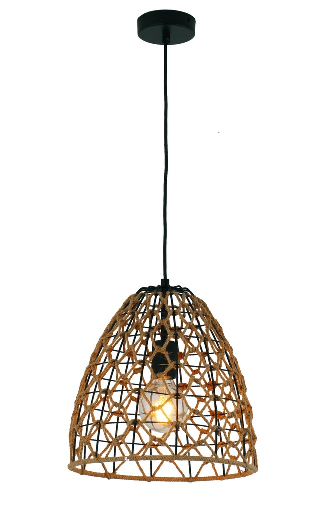 Pendant Light ES 40W Ellipse Hemp Rope & Black Hardware OD300mm