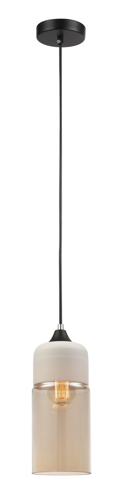 Pendant Light ES White with Amber Glass Oblong OD130mm