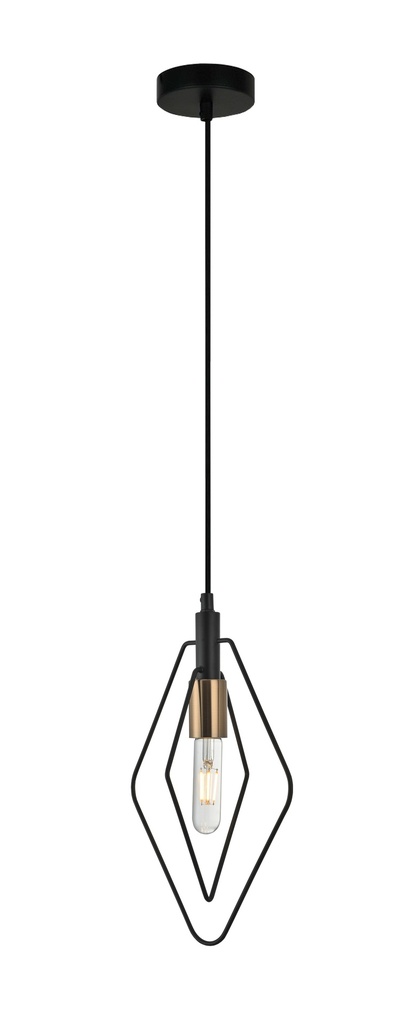 Pendant Light ES Black Diamond with Antique Brass Highlight OD210mm
