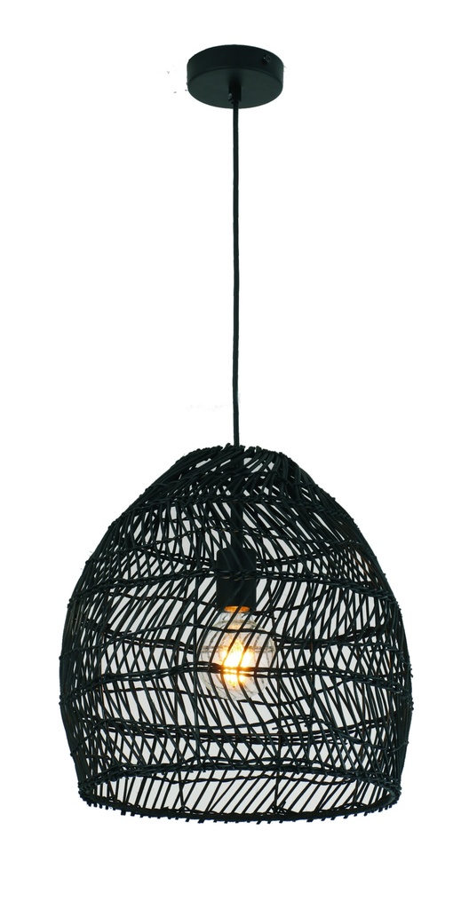 Pendant Light ES 40W Rattan Ellipse Matte Black OD340mm X L250mm