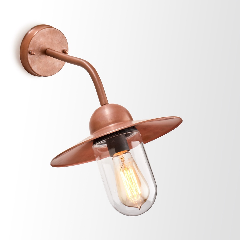 Wall Light Surface Mounted ES Sun Hat Aged Copper IP54 Clr Glass Diffuser