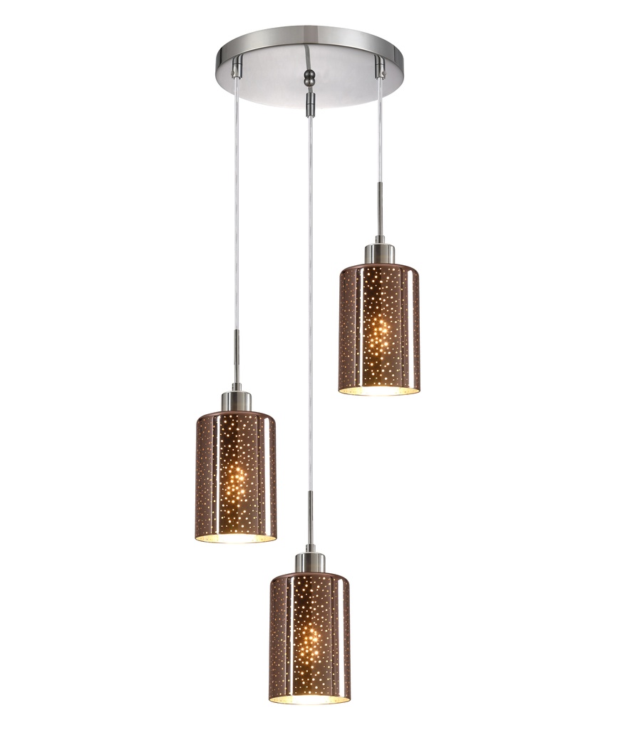 Pendant Light ES x 3 72W Glass with Dotted Effect Round Base