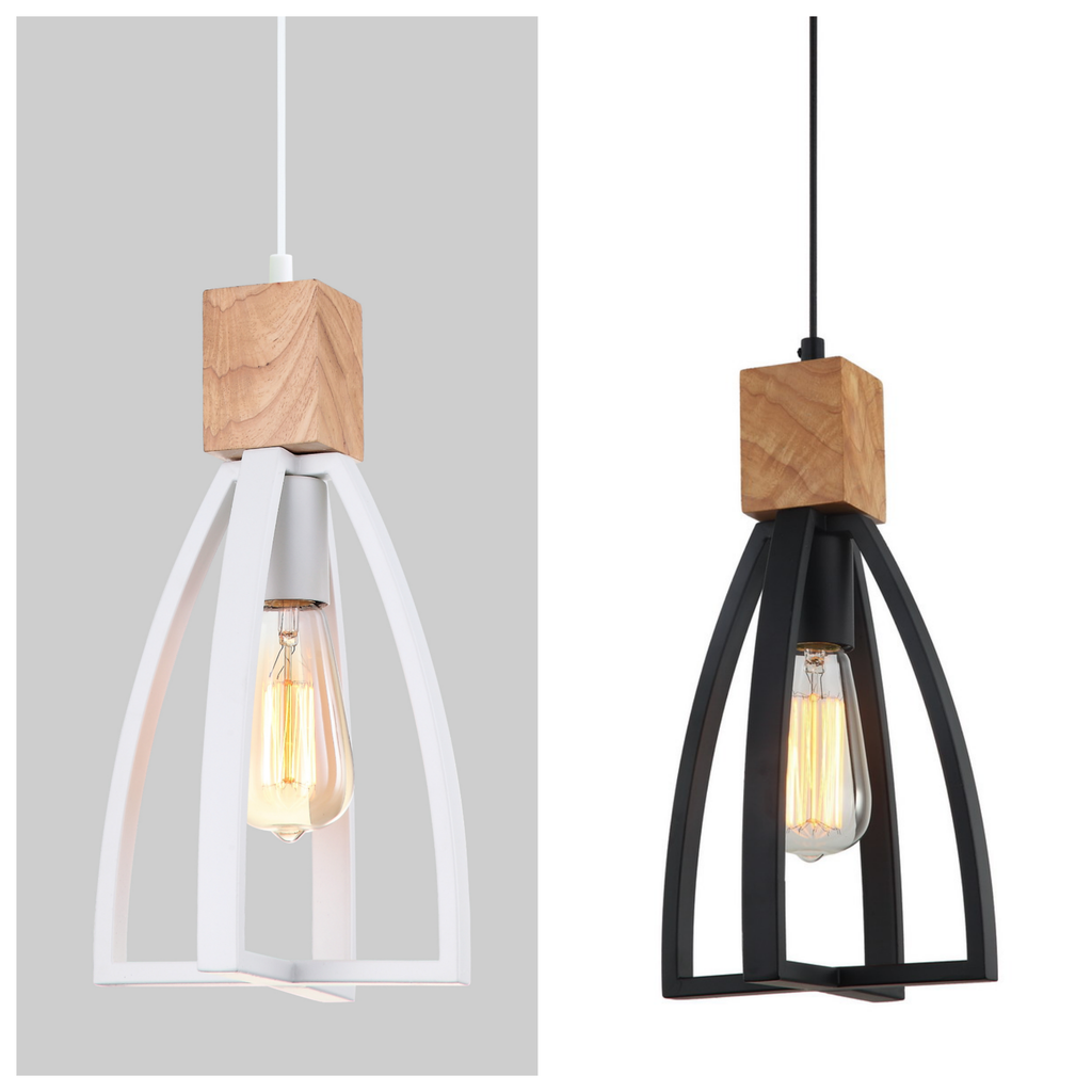 Pendant Light ES Convex Cone with wood highlights OD180mm