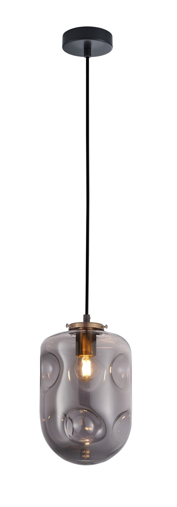 Pendant Light ES Smoke Glass Oblong Antique Brass Highlight OD175mm