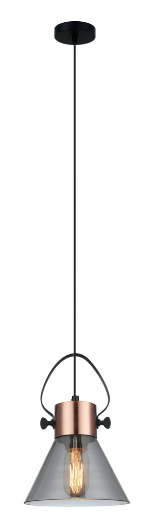 Pendant Light ES Smoke Glass Cone with Copper highlights OD180mm