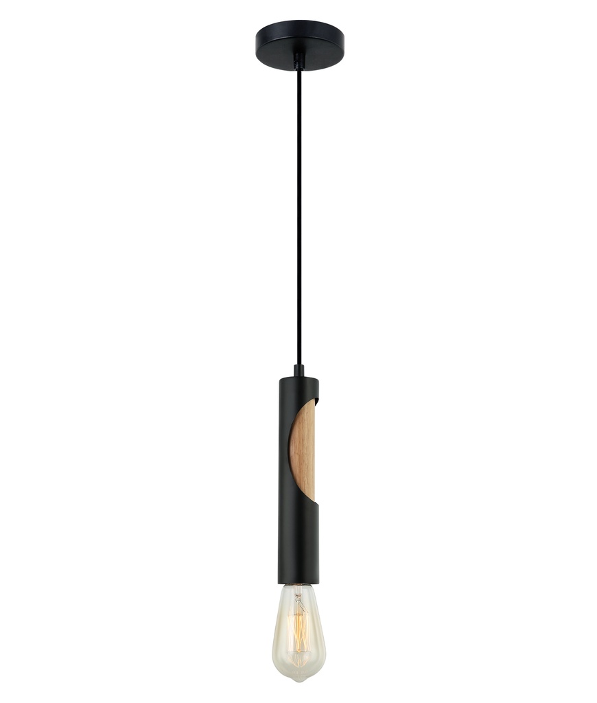 Pendant Light ES Iron Tube & Blonde Wood OD50mm