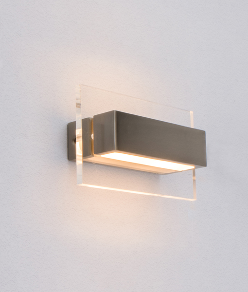 Wall Light Interior Surface Mounted Up/Down 6W Rectangular Satin Nickel 3000K Clear Acrylic Border 360LM