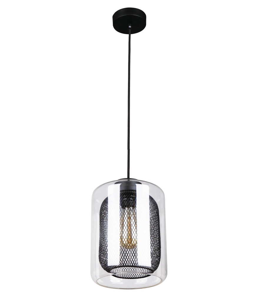 Pendant Light ES Mesh & Clear Glass Oblong OD200mm