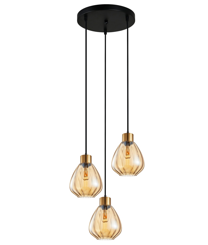 Pendant Light ES 3X72W Wine Glass Ribbed Round Base