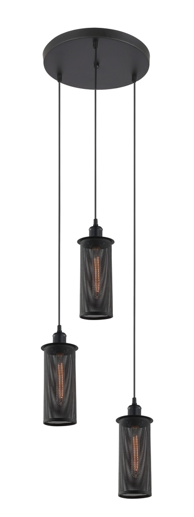 Pendant Light ESx3 Black Mesh Oblong x 3 with Round Matte Plate OD320mm