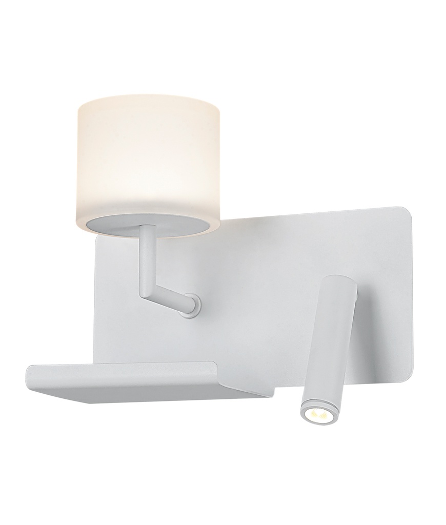 Wall Light Interior Surface Mounted 6W + 3W Reader Matte White with Frosted Diffuser