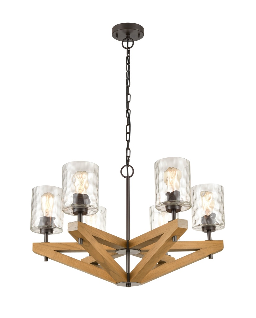 Pendant Light ESx6 OD799mm Candelabra Oak Wood