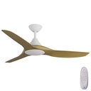 CloudFan SMART DC Ceiling Fan by Calibo with LED Light – White with Teak Timber Style ABS Blades 52″