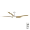 Storm DC Ceiling Fan by Calibo with LED Light – White with Bamboo Timber Style ABS Blades 56″