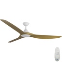 CloudFan SMART DC Ceiling Fan by Calibo with LED Light – White with Teak Timber Style ABS Blades 72″