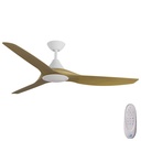 CloudFan SMART DC Ceiling Fan by Calibo with LED Light – White with Teak Timber Style ABS Blades 60″