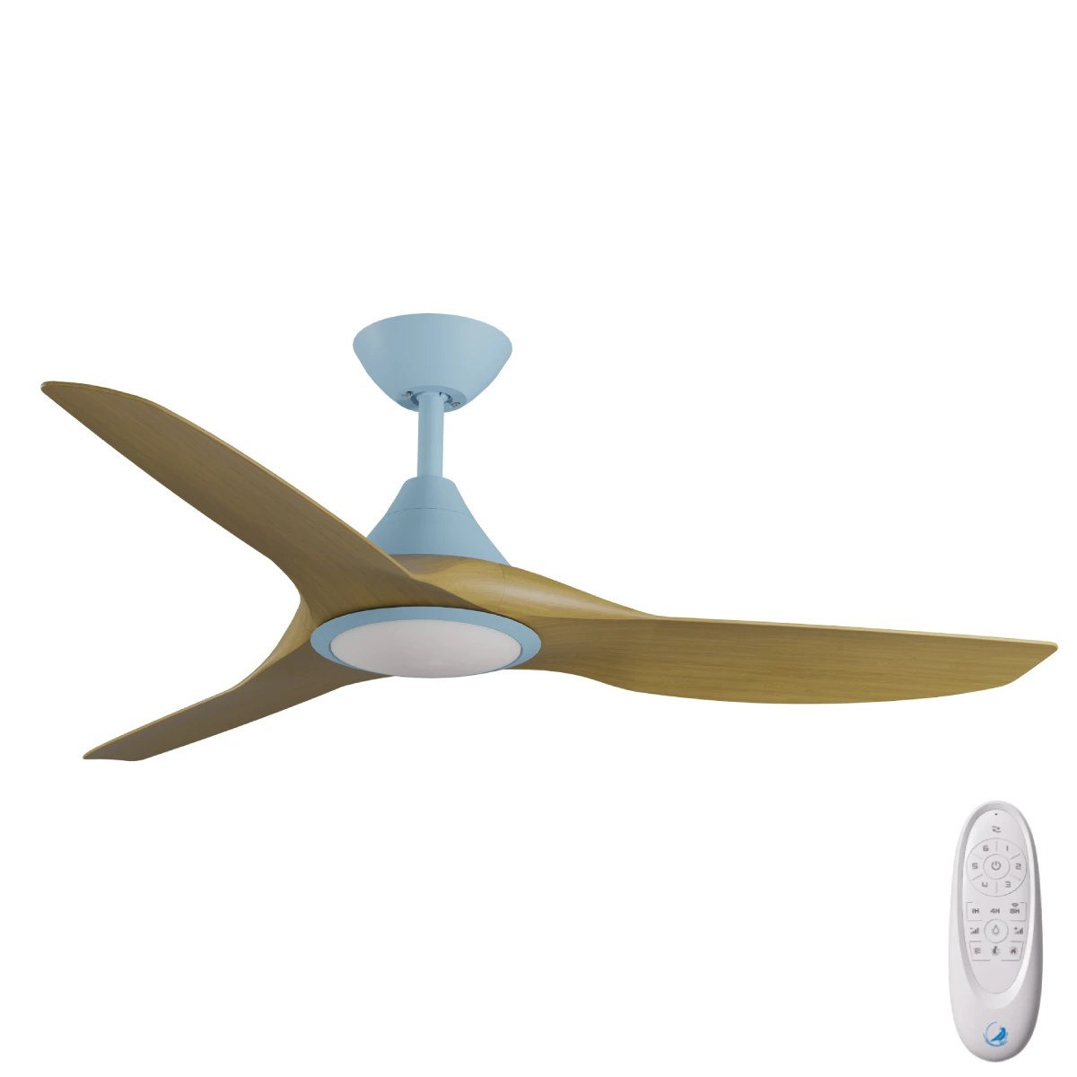 CloudFan DC SMART Ceiling Fan by Calibo with LED Light – Blue with Teak Timber Style ABS Blades 52″