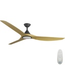 CloudFan SMART DC Ceiling Fan by Calibo with LED Light – Black with Bamboo Timber Style ABS Blades 72″