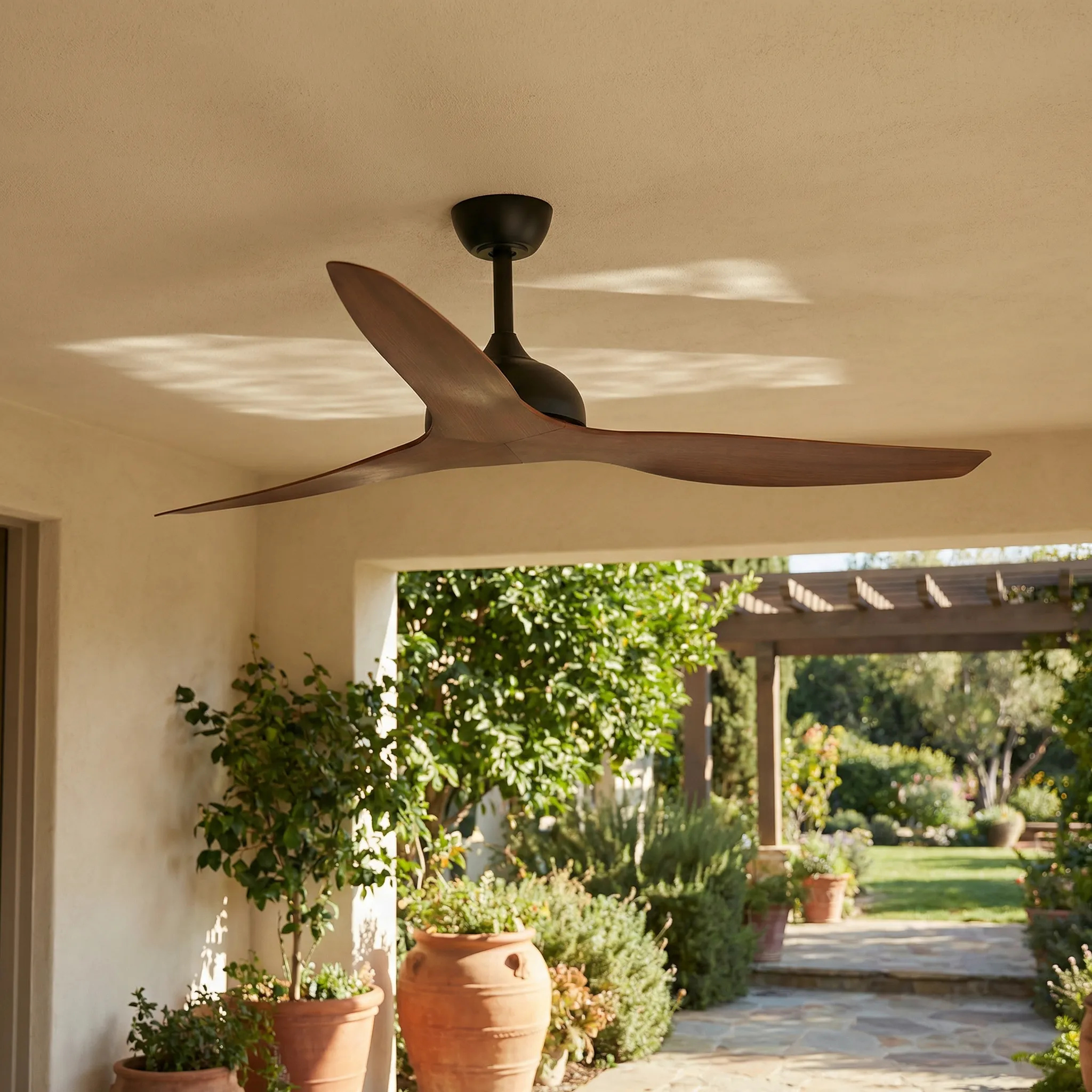 Eco Style DC Ceiling Fan by Fanco with Remote – Black with Koa Timber Style ABS Blades 60″