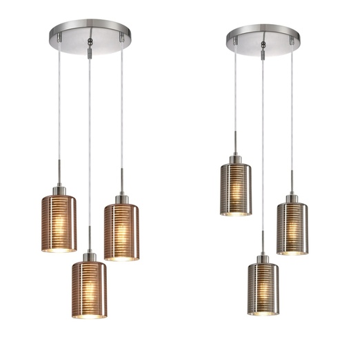 Pendant Light ES x 3 72W Glass Oblong Round Base