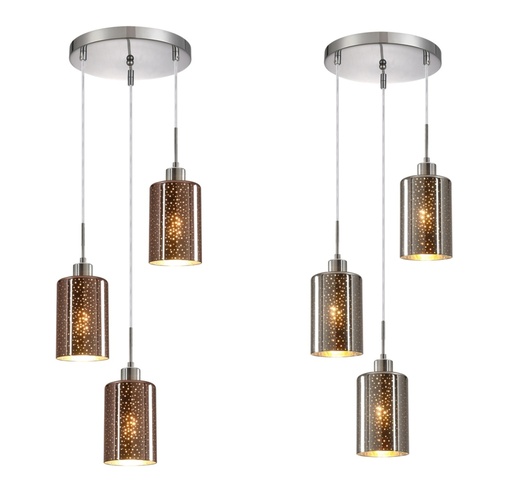 Pendant Light ES x 3 72W Glass with Dotted Effect Round Base