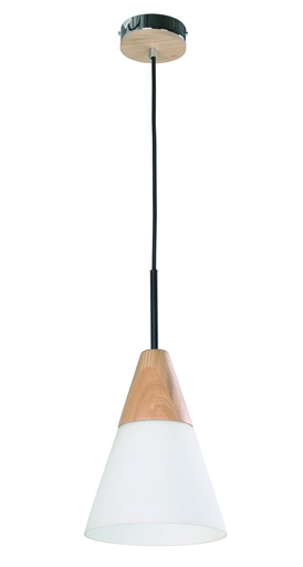 [FINN3] Pendant Light ES Opal Glass Medium Cone with wood highlights OD195mm