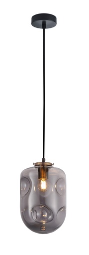 [FOSSETTE4] Pendant Light ES Smoke Glass Oblong Antique Brass Highlight OD175mm