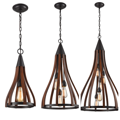 Pendant Light ES Dark Red Wood Bell