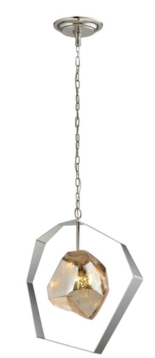 [METEORA1] Pendant Light ES Silvered Glass Meteor with Stainless Steel Orbit OD450mm