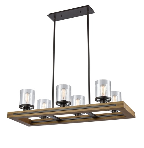 [METI01] Pendant Light ESx6 Warm Chestnut Wood Rectangular with Clear Glass L1035mm