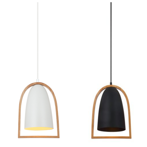 Pendant Light ES Matte Black And White Ellipse with Wood Frame OD230mm