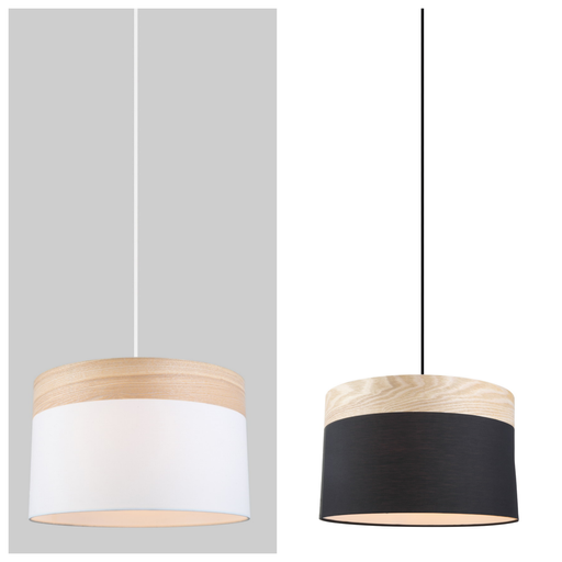 Pendant Light ES Cloth Large Round with Wood Highlights OD400mm