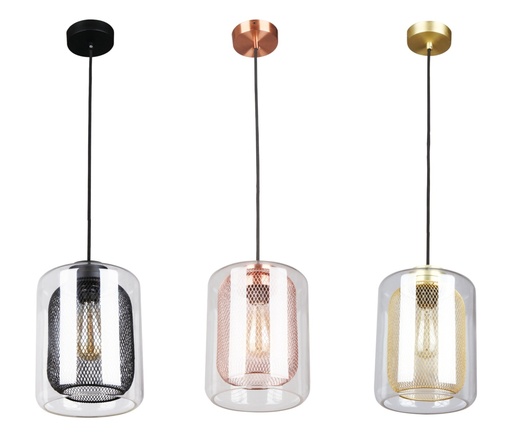 Pendant Light ES Mesh & Clear Glass Oblong OD200mm